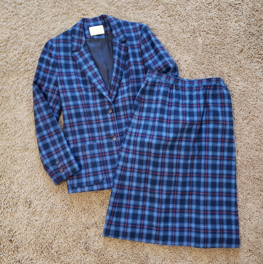 Pendleton Vintage 2 Button Blazer Midi Skirt Set … - image 1